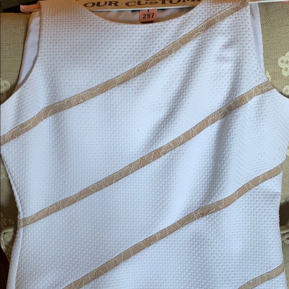 Muse white and tan asymmetrical dress